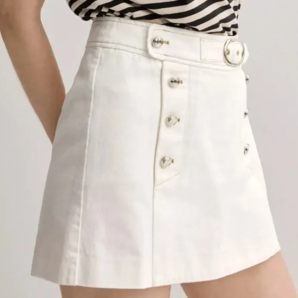 Derek Lam White Denim Skort Short SIZE 10 Nautical Belted Preppy Jean Skirt $260 - Picture 2 of 11